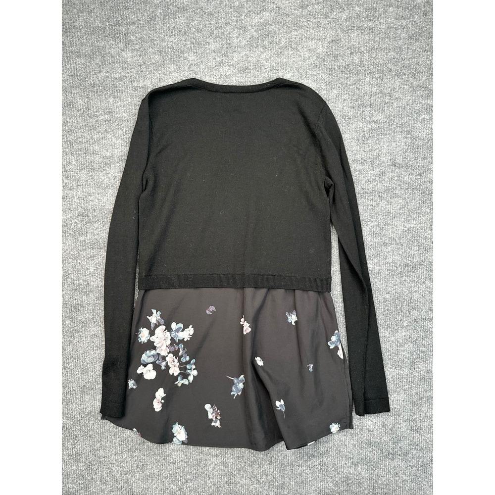 Club Monaco Womens Small Black Mixed Media Floral Hem Knit Sweater Long Sleeve - Picture 8 of 11
